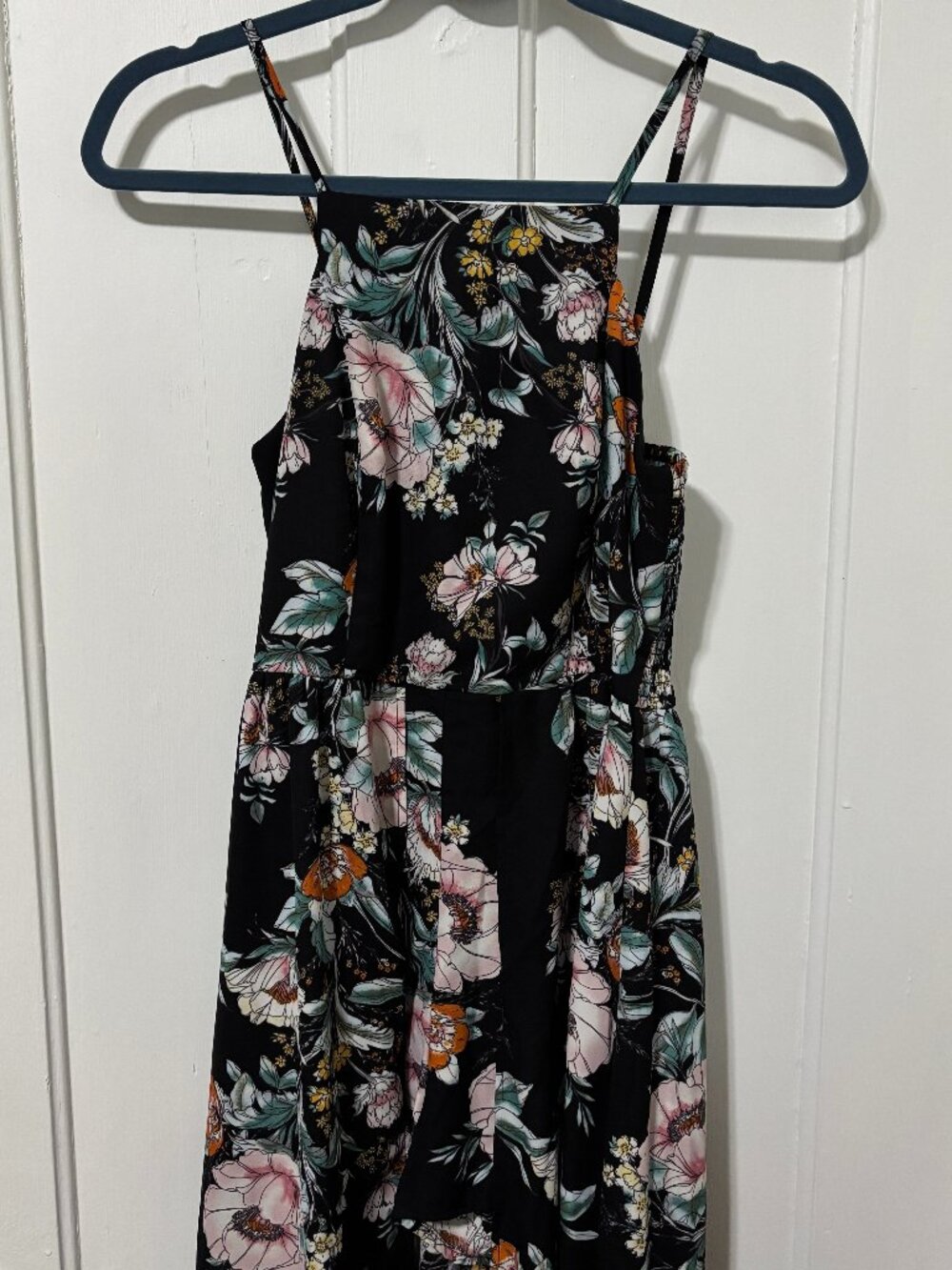 Black Floral Romper with Overskirt / Maxi Dress Skirt